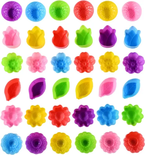 Vista 7 de 36 forros de silicona para cupcakes, tazas para hornear con múltiples formas de flores, moldes de silicona reutilizables de tamaño mini de 2 pulgadas