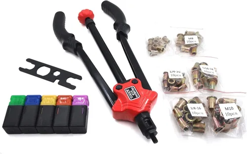 Vista 12 de Kit de pistola remachadora de tuerca de mano de 12.992 in de 13 pulgadas, herramienta de ajuste de rosca, fijador de tuercas NutSert métrico SAE