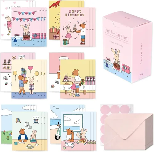Vista 25 de Monolike Tarjeta Día a Día, 101 Seúl Doce Meses - Mezcla de 48 Mini Tarjetas Individuales, 24 sobres Paquete