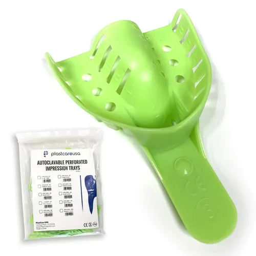 Vista 10 de Bandejas de impresión dental grandes inferiores - Juego de bandejas de impresión perforadas autoclavables - Tamaño número 2 (Bolsa de 12)