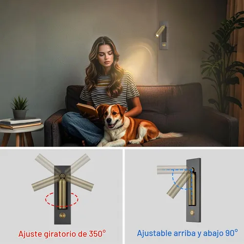 Vista 3 de Lámpara LED para dormitorio, lámpara de pared para cabecero, luz de lectura de mesita de noche, lámparas de pared con interruptor de pulsador
