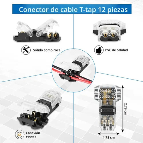 Vista 7 de Cable de extensión LED AWG de calibre 22 de 65.6 pies y 12 conectores de cable de 3 vías, conector en T de bajo voltaje, conectores de cable