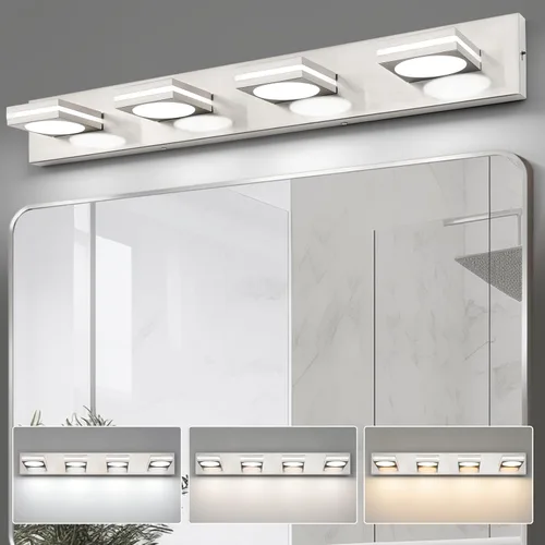 Vista 13 de OKELI Lámpara LED de tocador de baño de 3 luces, accesorios de iluminación de pared de baño modernos dorados sobre espejo (3CCT, 3000K-6000K)