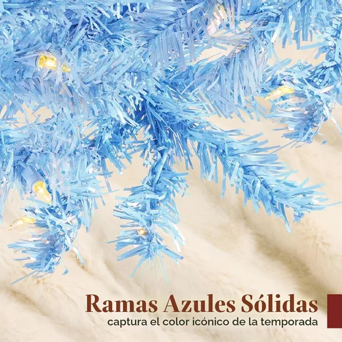 Vista 6 de Best Choice Products Árbol de Navidad azul bebé preiluminado de 6 pies, decoración navideña artificial completa con 947 puntas de rama, 250 luces