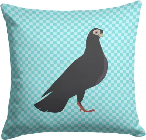 Vista 277 de Caroline's Treasures BB8163PW1414 Beltsville - Almohada decorativa de tela a cuadros pequeños, color blanco, pavo y gallina azul, lavable a máquina