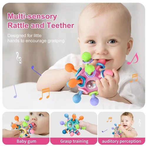 Vista 4 de Juguetes de dentición Montessori para bebés de 0-6 y 6-12 meses mordedores para bebés juguetes sensoriales para bebés de 0 3 6 9 12 18 meses