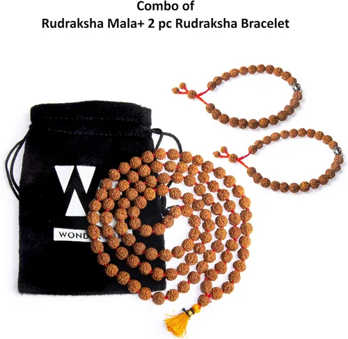 Vista 2 de Wonder Care Auténtica Rudraksha Mala Pulsera auténtica de Rudraksha del Himalaya de 5 caras Cuentas de Rudraksha Pulseras de cuentas para hombres