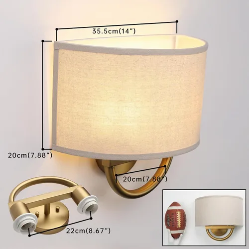 Vista 3 de Aplique de pared industrial de 2 luces con pantalla de tela de lino, lámparas de pared doble decoración para pasillo, dormitorio, sala de estar Latón