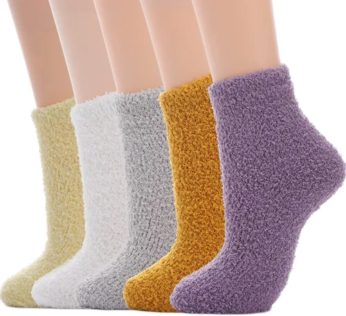 Vista 7 de Calcetines mullidos para mujer, calcetines suaves y esponjosos, calcetines de felpa gruesos y acogedores, calcetines de Navidad para mujer, 5 pares