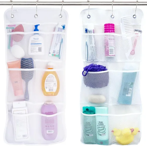 Vista 7 de S&T INC. Organizador de ducha, organizador de ducha o organizador de baño con malla de secado rápido, 7 bolsillos para guardar champú, jabón