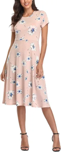 Vista 12 de Urban CoCo Vestido de manga corta para mujer, acampanado, con estampado floral, longitud por debajo de las rodillas # 1