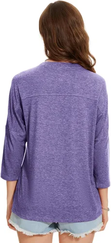 Vista 96 de ZENNILO Camisetas casuales de manga 3/4 para mujer, holgadas, cuello redondo, lindas camisetas básicas