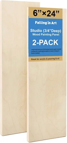 Vista 9 de Falling in Art Kit de paneles de madera de abedul sin terminar para pintura, lienzo de madera, paquete de 4 unidades de 4 x 12 pulgadas de estudio