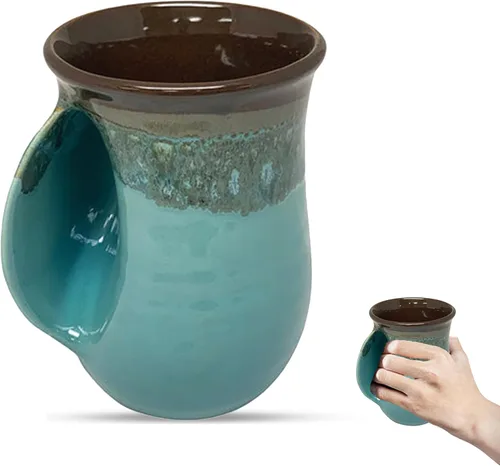 Vista 44 de Clay in Motion - Taza calentadora de manos para diestros, diseño Ocean Tide Marea del Océano