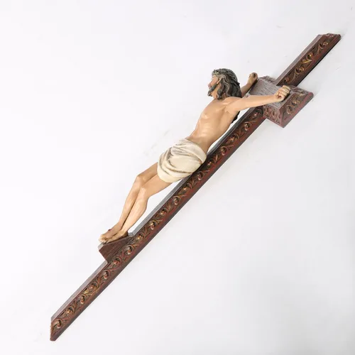 Vista 8 de Crucifijo católico BC de pared, cruz de Jesucristo, regalo religioso devoto, aspecto tallado en madera, 12 pulgadas de alto, pintado a mano por