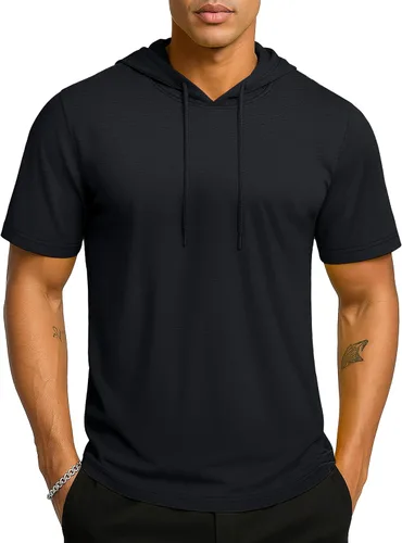 Vista 21 de TACVASEN Short Sleeve Hoodies for Men Cotton Hoodies Summer Sweatshirt Lightweight Breathable Workout Shirts Pullover Verde militar