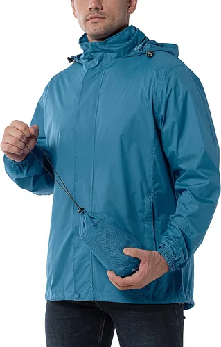 Vista 2 de Outdoor Ventures Chaqueta impermeable para hombre, impermeable, ligera, plegable, con capucha, para golf, senderismo, viajes