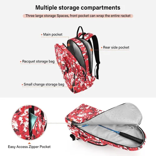 Vista 5 de Sporting Goods Tennis Bag Large Sturdy Red Camouflage Camouflage Sport Pickleball Badminton Bag for Teen Boys Girls Men Women para raqueta de tennis