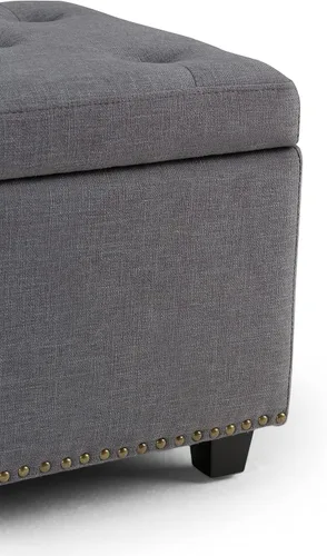 Vista 6 de Otomano rectangular de almacenamiento Simpli Home Hamilton, Madera, Gris pizarra Pizarra gris