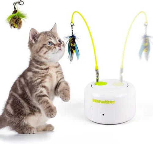 Vista 9 de ALL FOR PAWS Juguete interactivo 3 en 1 para gatos con bolas rodantes, juguete de plumas Whack-a-Mole, juguetes giratorios automáticos para gatitos