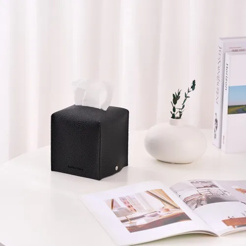 Vista 2 de Gashina Story Funda para caja de pañuelos que no se cae, soporte Kleenex de piel sintética de alta calidad, organizador decorativo cuadrado de 5 x 5