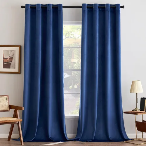 Vista 69 de ANRODUO Cortinas de terciopelo beige de 45 pulgadas de largo, opacas con aislamiento térmico insonorizado, cortinas de privacidad para oscurecer