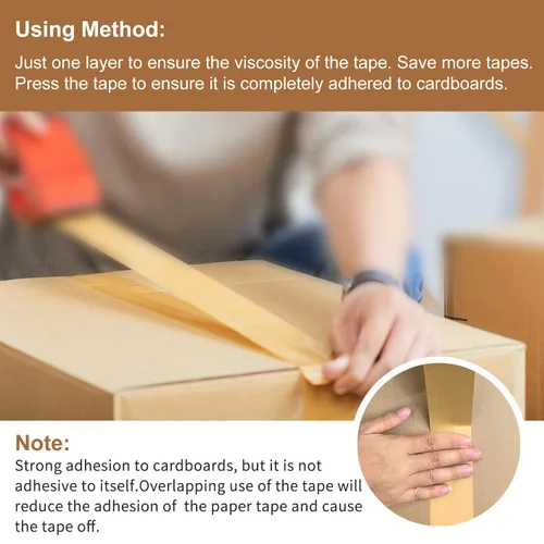 Vista 6 de TooCust Cinta de papel Kraft autoadhesiva,2 "X55YD,Cinta de papel marrón, Cinta de embalaje marrón biodegradable,Cinta de embalaje de papel