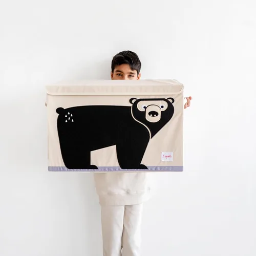 Vista 3 de Cajón de juguetes 3 Sprouts, Oso negro Lid and handles, Collapsible bin trunk or basket, Boys and girls playroom, Nursery storage, Large toy and