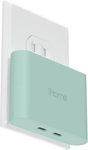 Vista 12 de iHome Cargador USB-C multipuerto de 40 W, bloque plano de 2 puertos AC Pro, adaptador de pared de carga rápida dual Foldable Prongs, Fast