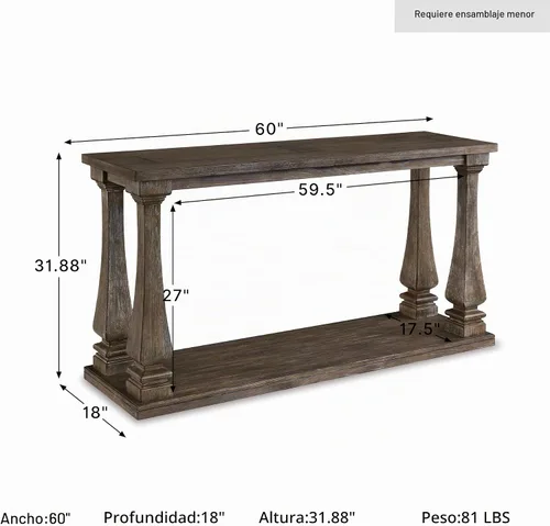 Vista 3 de Signature Design by Ashley Johnelle - Mesa de sofá casual, mesa enmarcada con aspecto de tablón, acabado desgastado, chapas de olmo y madera, 60
