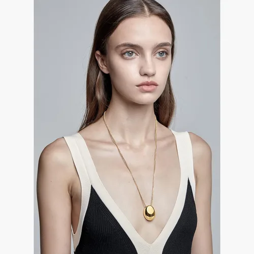 Vista 4 de Collar largo de acero inoxidable con guijarros huecos para mujer, joyería de moda, collares de color dorado, Sin gemas.