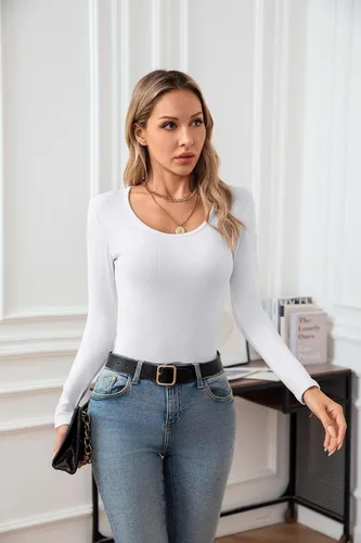 Vista 5 de VICHYIE Camisas de verano para mujer, cuello redondo, manga corta, acanaladas, ajustadas, casuales, básicas
