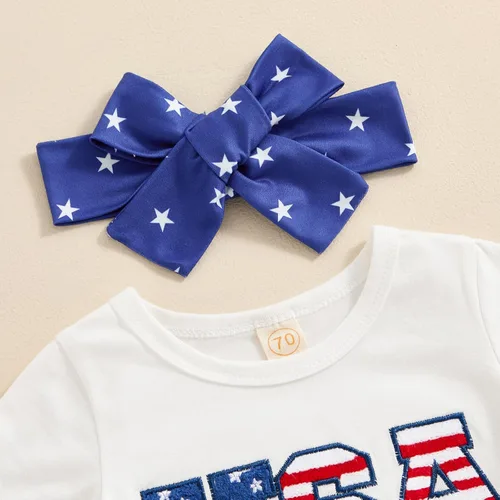 Vista 7 de Conjunto de camiseta y pantalones cortos para bebé niña del 4 de julio, camiseta y pantalones cortos para el Día de los Caídos