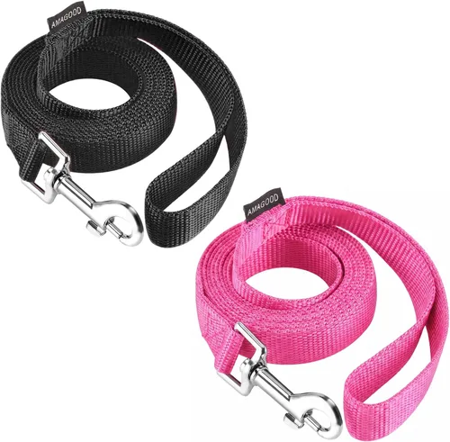Vista 43 de AMAGOOD 6 pies de correas para cachorros/perros, correa de estilo tradicional resistente con gancho de cuello fácil de usar, correa para perros Negro