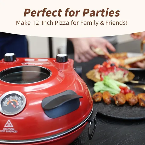 Vista 7 de Horno eléctrico para pizza de 12 pulgadas, máquina de pizza de encimera con piedra de cerámica, calienta hasta 800 °F, horno de pizza portátil