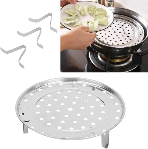 Vista 4 de Bandeja de vapor, acero inoxidable 304, estante de cocina al vapor, cesta redonda con patas extraíbles (diámetro medio 9.4 in)