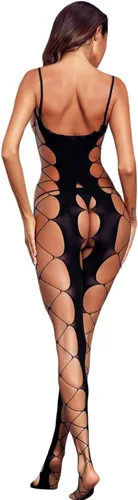 Vista 2 de Walang Lip Body sexy de malla para mujer, lencería de red elástica, body de una pieza transparente