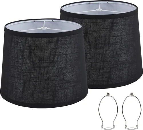 Vista 7 de Juego de 2 pantallas medianas para lámparas de mesa/de pie, pantallas de tambor de tela altas y medianas, 13" superior x 11" inferior x 10