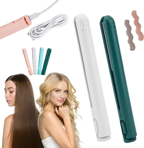 Vista 9 de RJDJ Mini rizador de doble propósito, alisador y rizador de pelo 2 en 1, calentador de cerámica, portátil, recargable por USB, adecuado para cabello