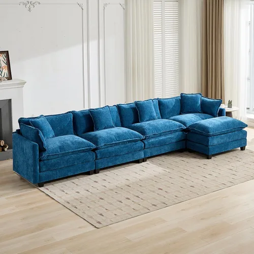 Vista 90 de Sofá seccional modular verde de 111.5", sofás seccionales grandes de 3 plazas para sala de estar, sofá nube oversized de tela chenille con otomana
