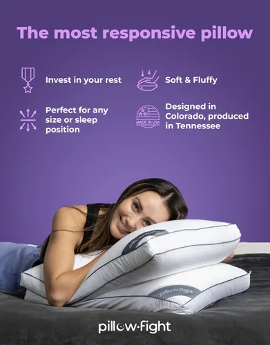 Vista 5 de Pillow Fight Almohada de cama alternativa de plumón premium, tamaño Queen/estándar, lujosa y ajustable, almohada refrescante para personas que