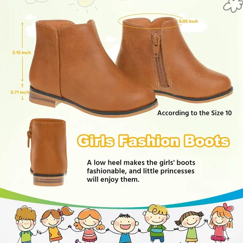Vista 6 de Botas de tobillo para niñas, botas de tobillo para niñas, botas de cremallera lateral, botas de moda para adolescentes, botas de tacón corto