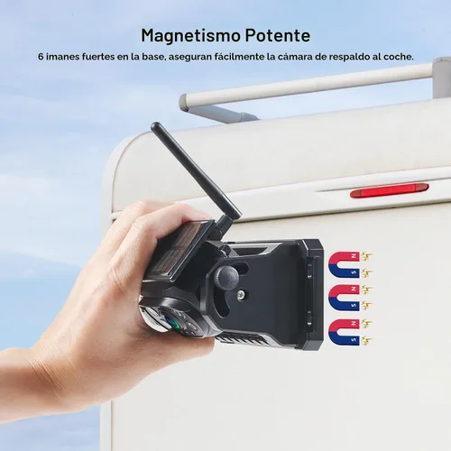 Vista 4 de Cámara magnética inalámbrica de respaldo, batería de 15000 mAh, recargable, impermeable, HD, solar, retrovisor, cámara de enganche Bluetooth