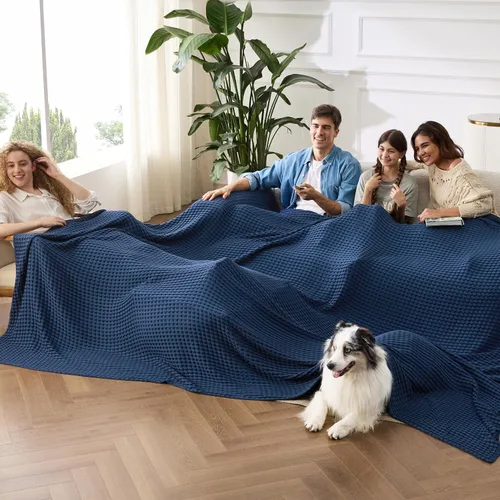 Vista 20 de Bedsure - Manta XL de punto gofre de algodón refrescante - Manta ligera y transpirable de rayón derivado de bambú para personas que se acaloran al