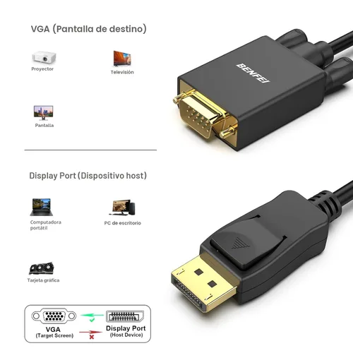 Vista 7 de Adaptador de DisplayPort a VGA, Benfei DP DisplayPort a VGA, cable de 6 pies, macho a macho chapado en oro compatible con Lenovo, Dell, HP, ASUS
