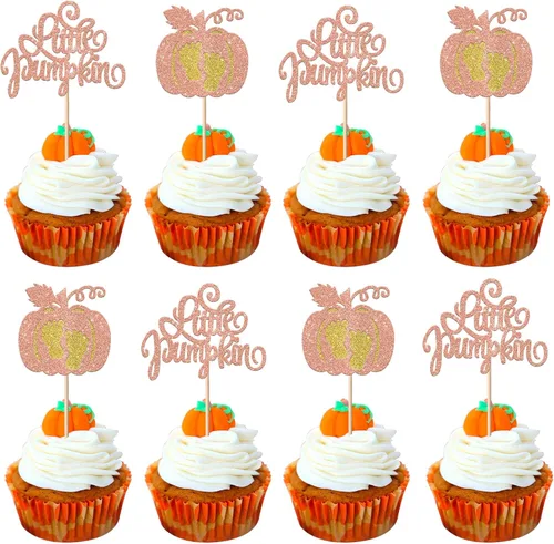 Vista 26 de Paquete de 24 adornos para cupcakes de calabaza con purpurina para cupcakes de calabaza para Acción de Gracias, baby shower, decoración de cupcakes