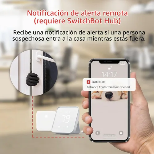 Vista 7 de SwitchBot Sensor de contacto de alarma de puerta – Alarma de ventana inalámbrica de seguridad inteligente para el hogar y sensor de puerta, añade