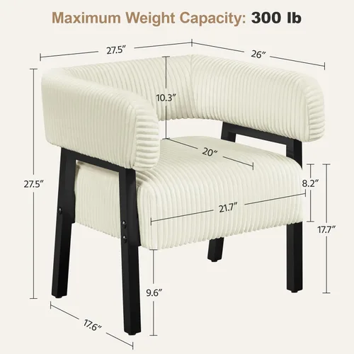 Vista 2 de Yaheetech Silla decorativa de pana con diseño de barril, moderno sillón tapizado con patas de madera maciza, acogedora silla de ocio con asiento