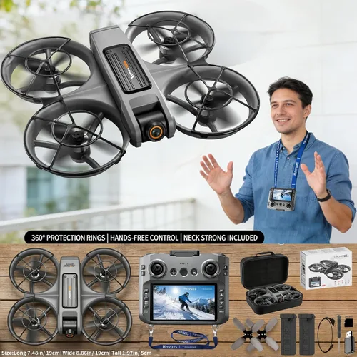 Vista 8 de Dron con cámara para adultos - Control remoto de pantalla FHD de 4.5 pulgadas, cámara dual 2K, vuelo de 40 minutos, motor sin escobillas, evita