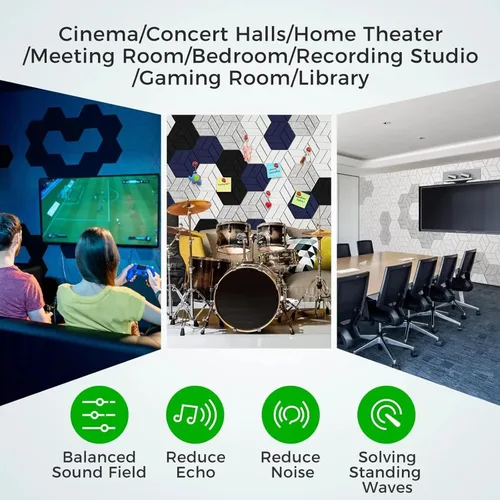 Vista 9 de of 12 Hexagonal Foam Panels Soundproof Wall Acoustics Tiles Polyester Texture Suitable for Studios Home Soundproof Silver/Gray